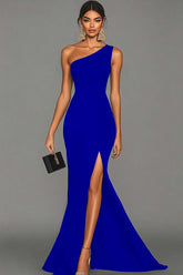 Meerjungfrau Schwarzes formelles One-Shoulder-Kleid mit Schlitz